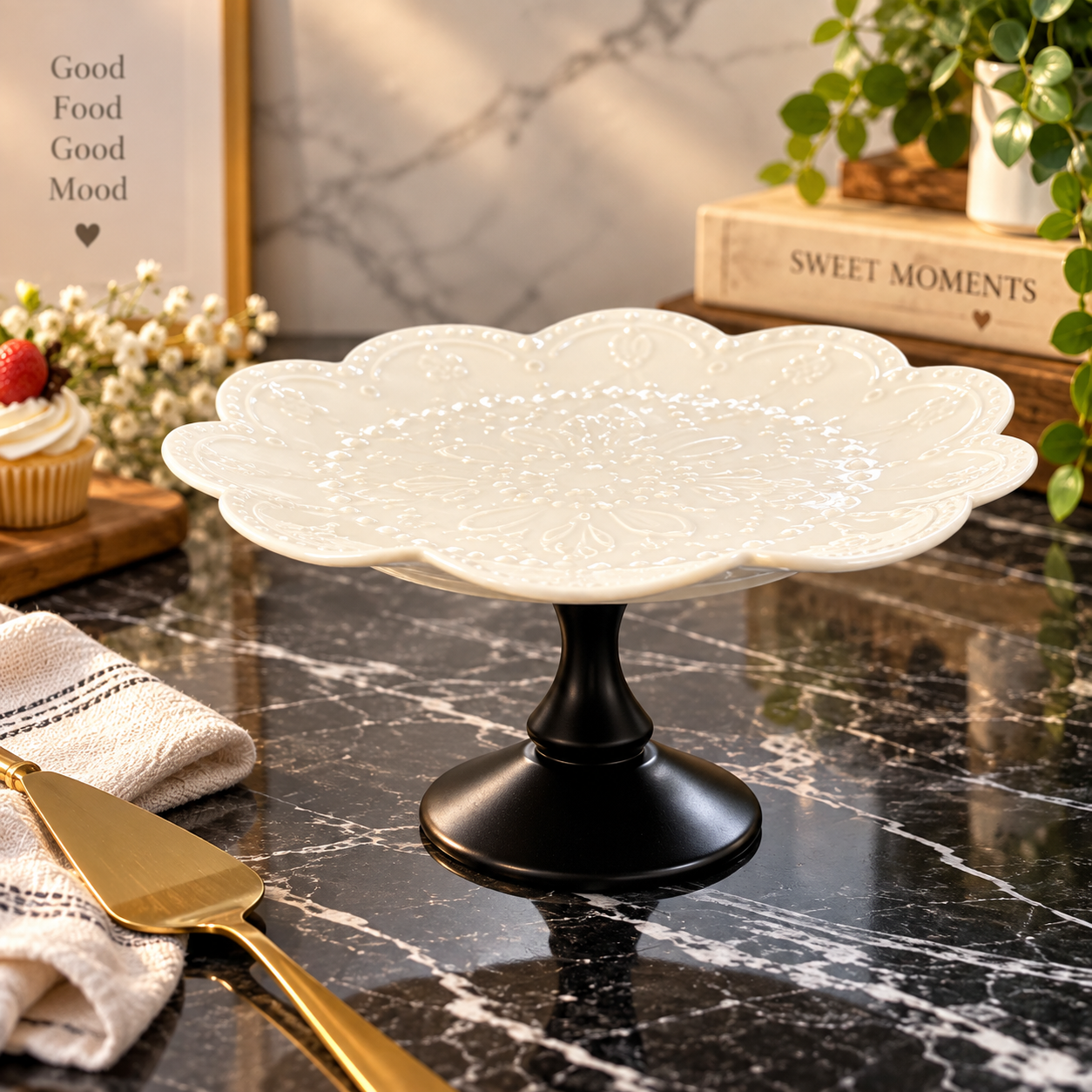 Elegant Floral Ceramic Cake Stand, Dessert And Cupcake Serving Display with Pedestal Stand, Decorative Cake Serving Stand