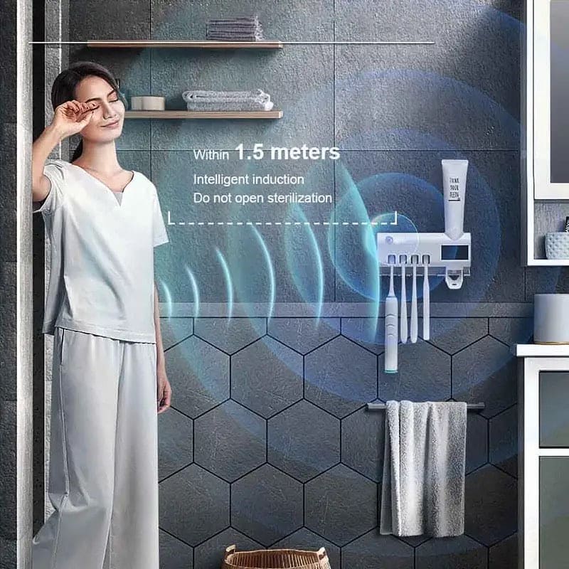 Smart UV Toothbrush Sterilizer, Ultraviolet Light Toothbrush Sterilizer, Automatic Toothpaste Squeezer Dispenser, Wall Mount Toothpaste Dispenser Home Bathroom Accessories, Electric Toothbrush Holder With Toothpaste Dispenser