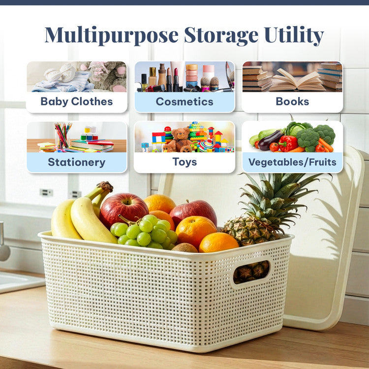 Stackable Storage Baskets With Lid, Plastic Storage Baskets Organizer, Desktop Closet Drawers Organizer