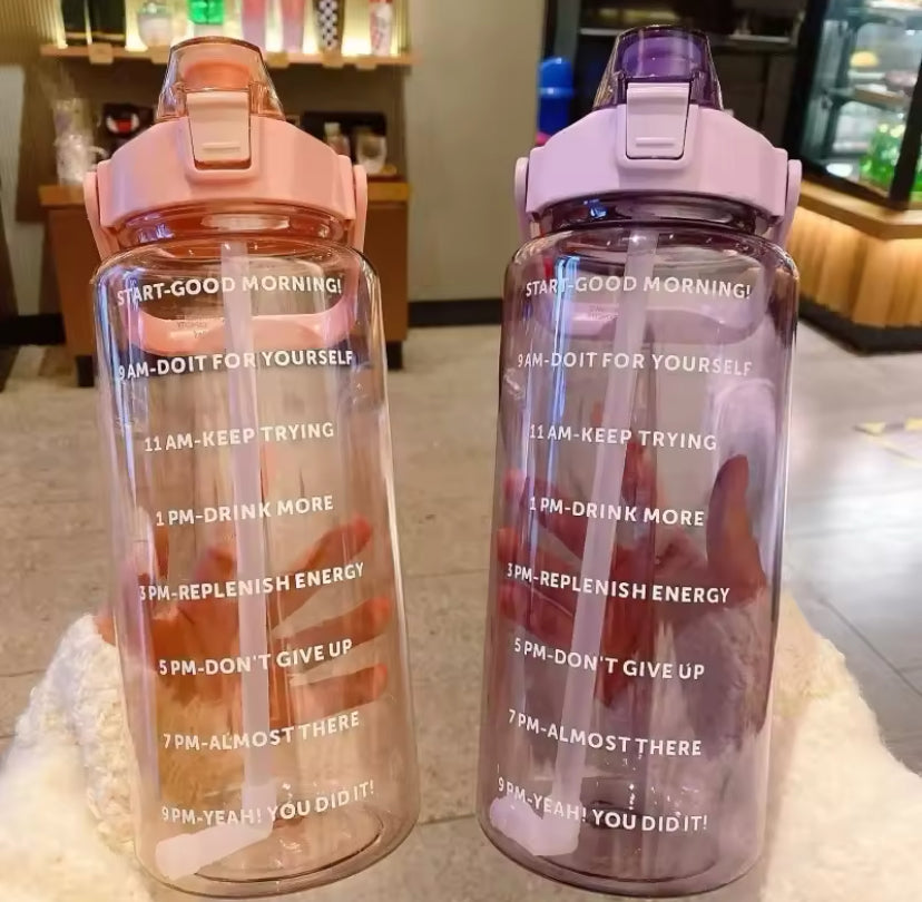 2L Portable Travel Water Bottle With Straw, Transparent Refillable Leakproof Water Bottle, Flip Lid Drink Jug, Water Flask Drinking Bottle