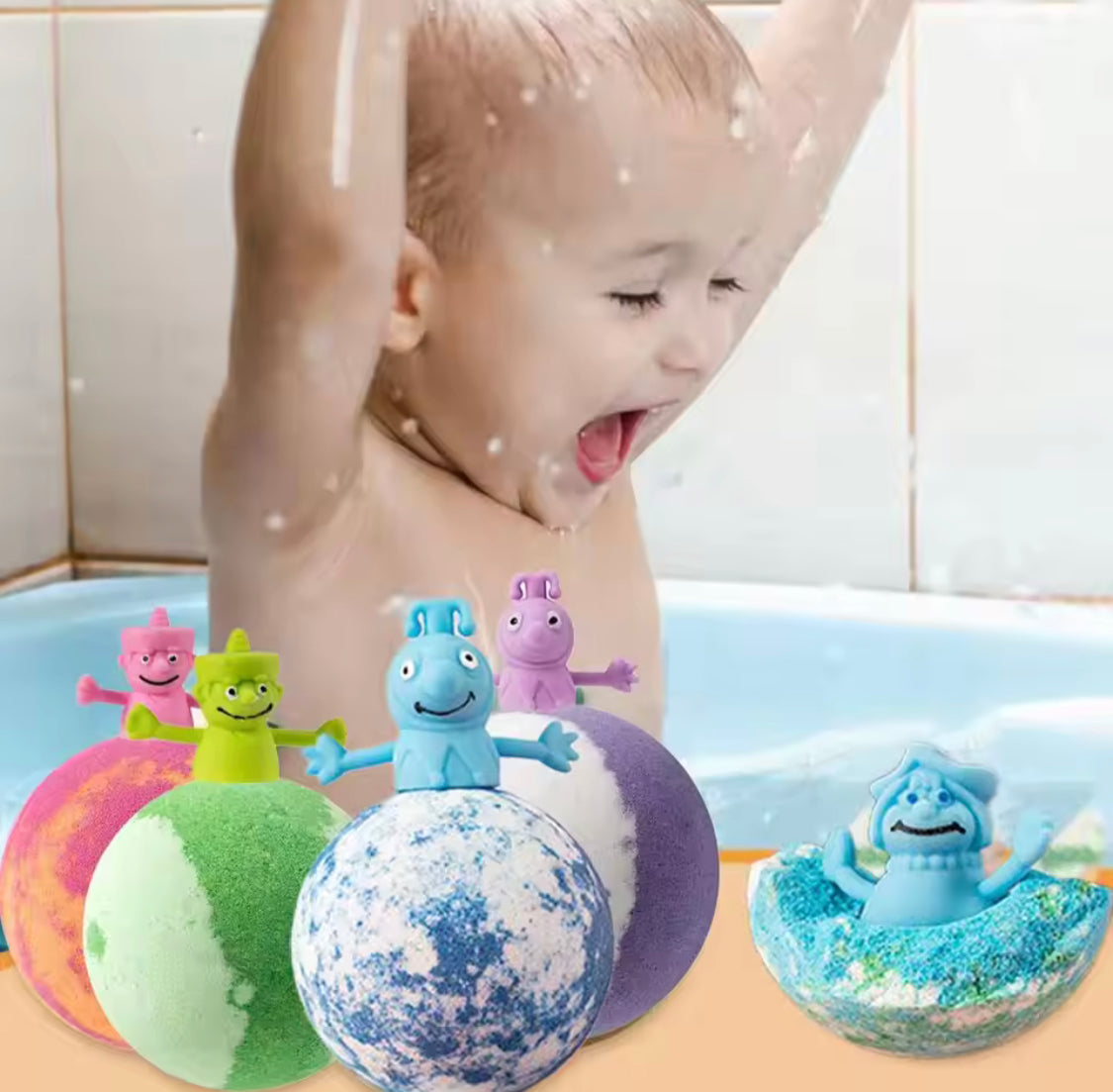 Kids Bubble Bath Balls Bomb Toy, Bubble Balls with Surprise Toys, Cleansing Body Bath Salt Balls
