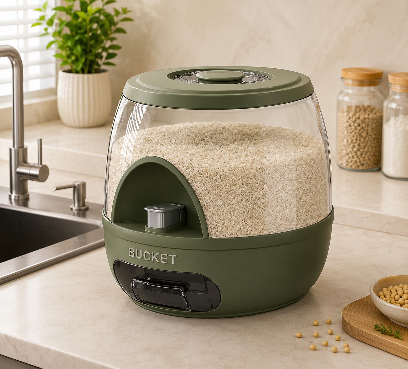 Press Type Rice Storage Container, Premium Rice Dispenser With Drawer, Large Capacity Food Grain Storage Bin, Premium Rice Dispenser With Drawer