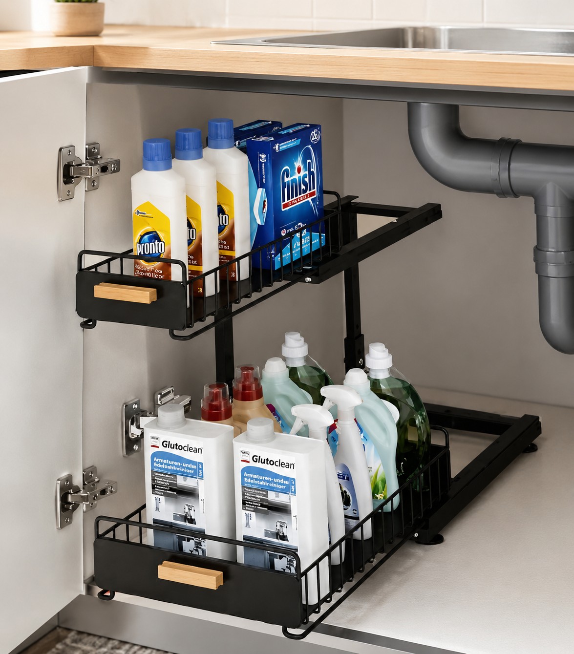 2 Tier Under Sink Shelf Organizer, Kitchen Counter Display And Storage Rack, Premium Metal Countertop Organizer Stand