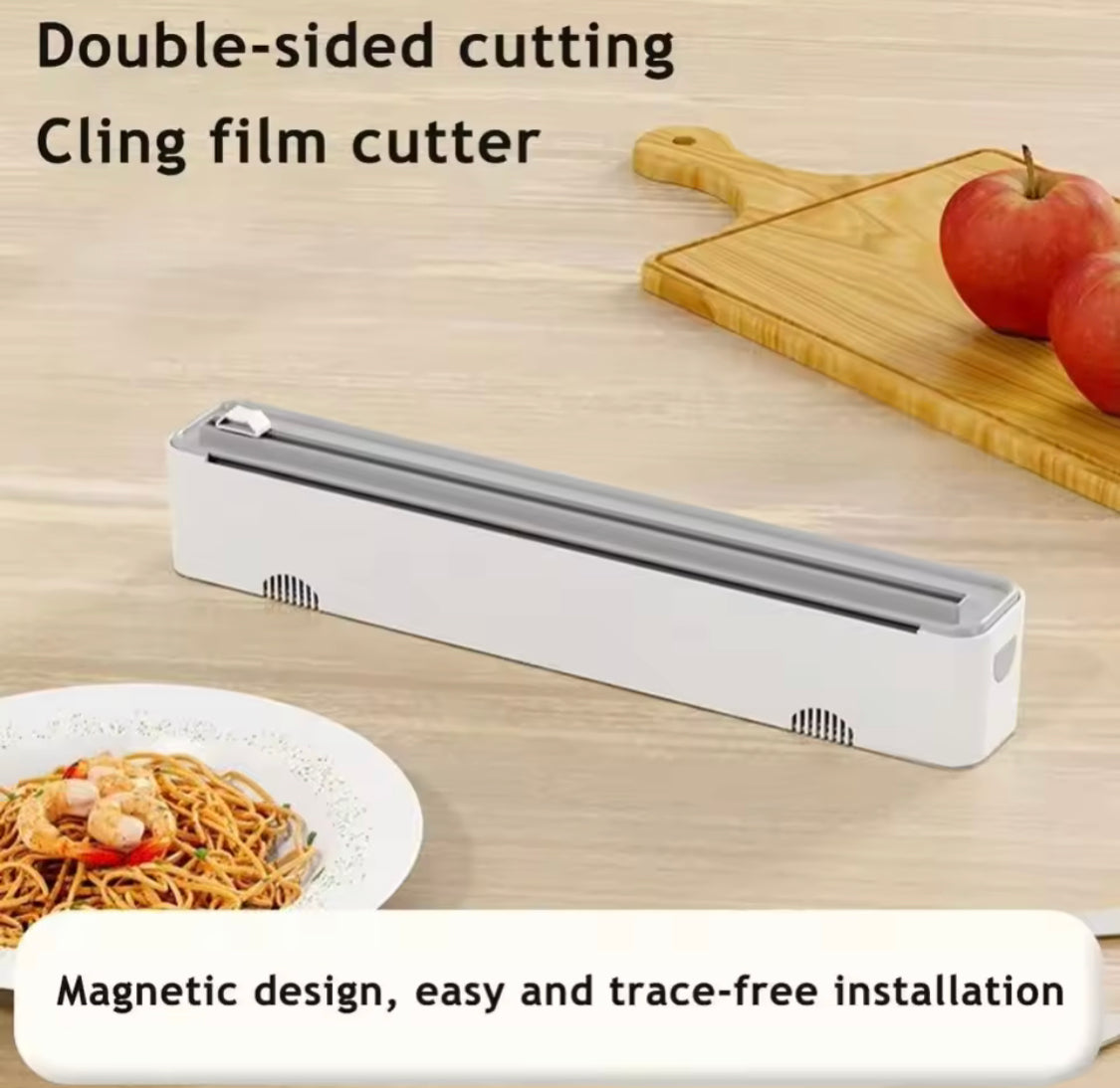 Reusable Food Wrap Cling Film With Cutter, Multipurpose Plastic Wrap Cutter, Wall Film Dispenser, Plastic Wrap Dispenser with Slide Cutter, Kitchen Organizer