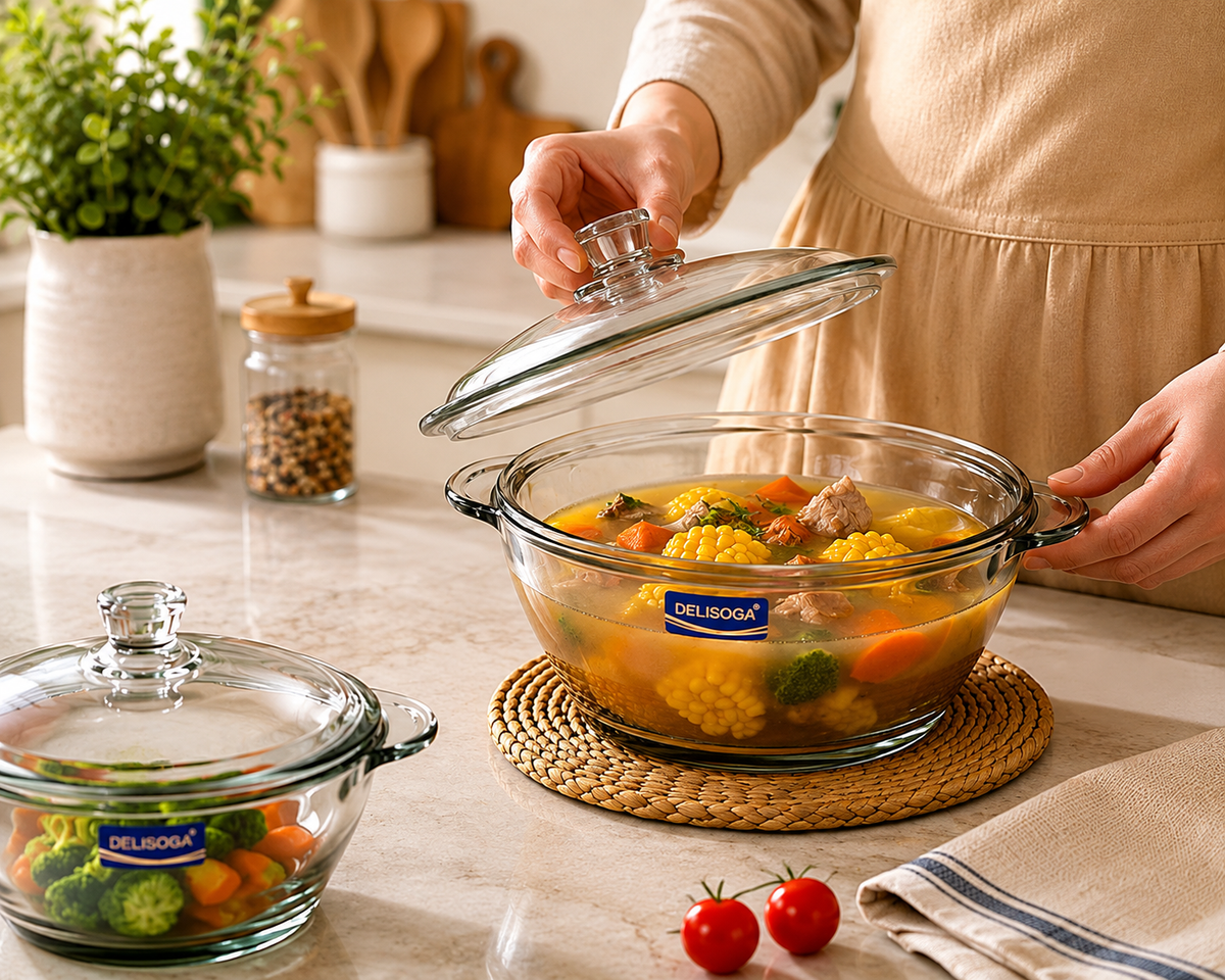 Heat Resistant Glass Cookware Set, Transparent Glass Cooking Pot Set, Elegant Glass Casserole Set with Lids