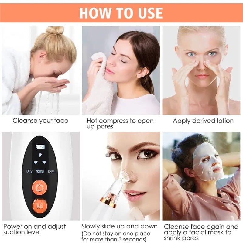 Electric Vacuum Pore Cleaner, 6 In 1 Blackheads Removing Device, Facial Black Spots White Dot Pimple Acne Cleaner, Beauty Extractor Skin Care Tools, Black Point Vacuum Suction Device, USB Rechargeable Bubble Beauty Instrument