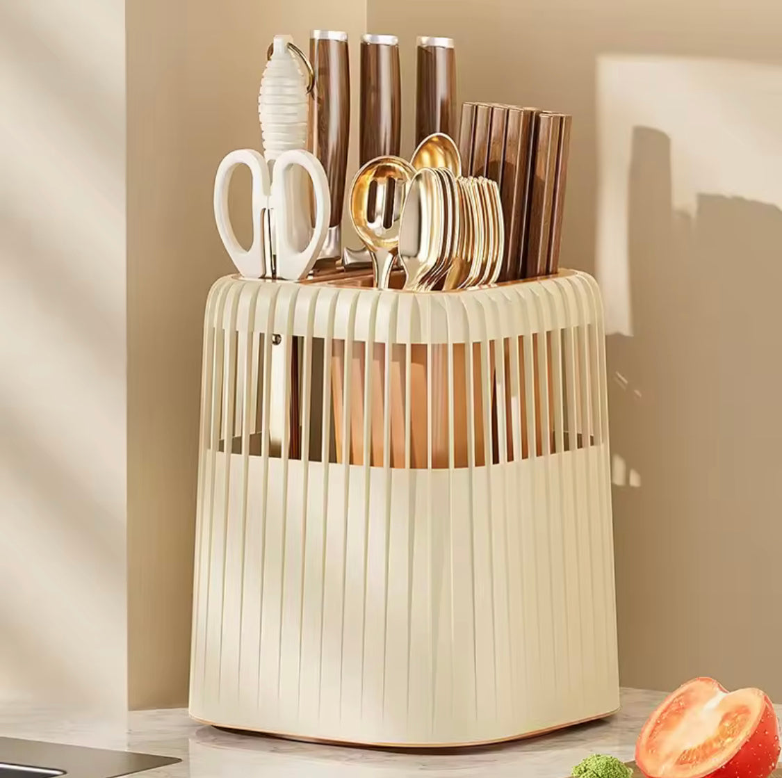 Kitchen Multifunctional Rotating Knife and Cutlery Rage, Household Kni ...