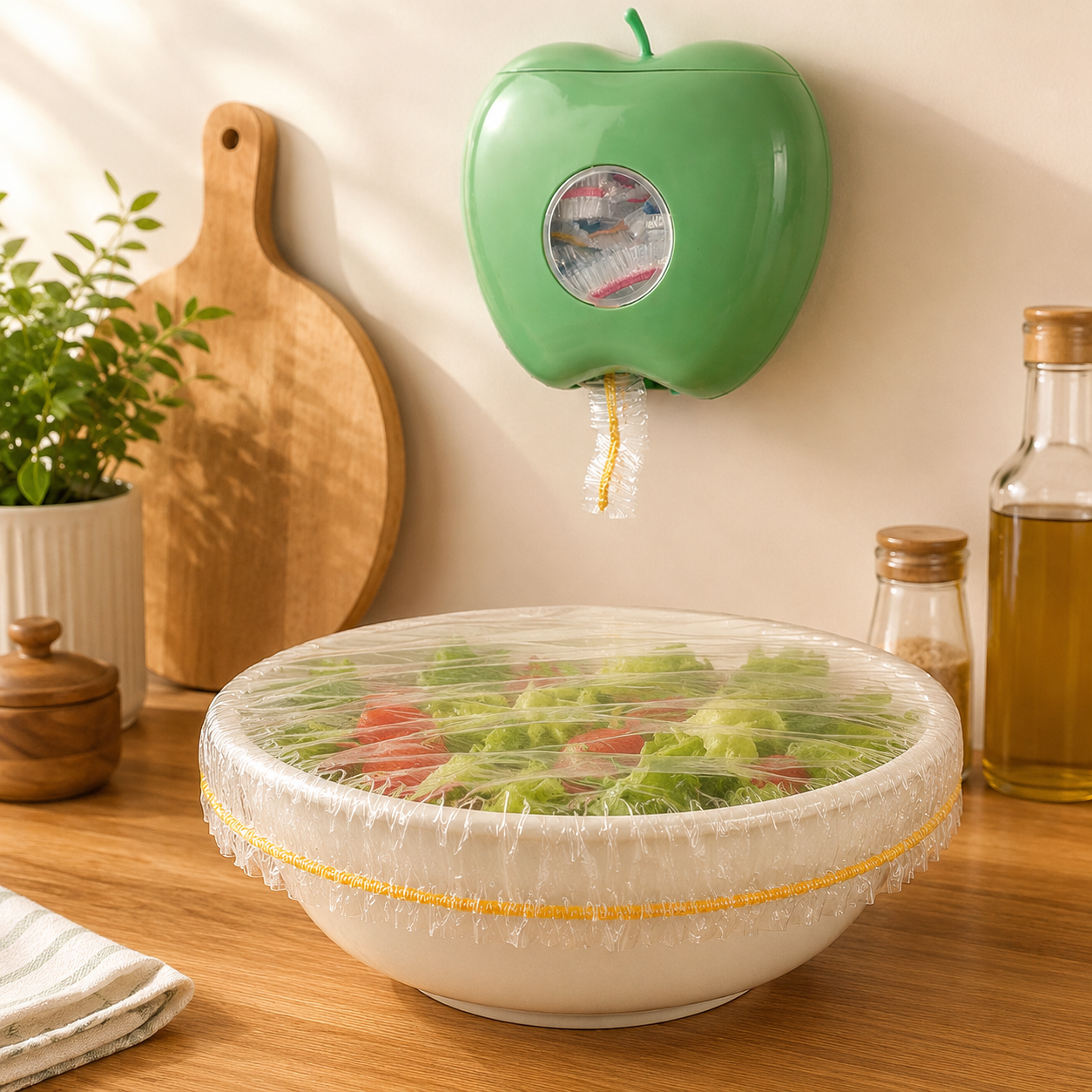 Apple Plastic Bag Organizer, Plastic Wrap Storage Box, Kitchen Bathroom Disposable Organizer, Transparent Disposable Plastic Bags Organizer, Elastic Fresh Keeping Bag Storage Container