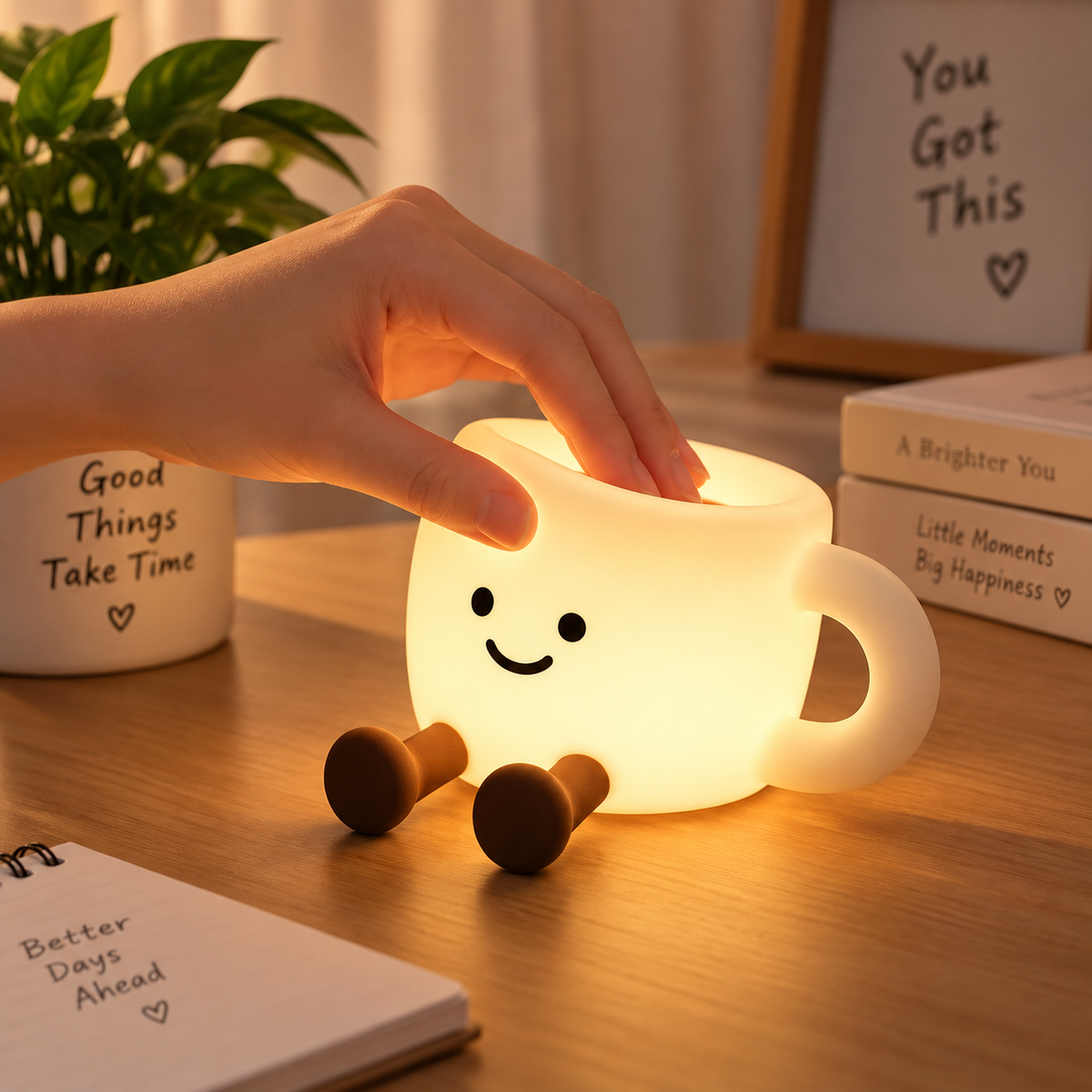 Cute Smiley Mug Night Lamp, Adorable Mug Shaped Decorative Lamp, Cute Coffee Mug Shaped Table Lamp, Cartoon Mug Led Lamp