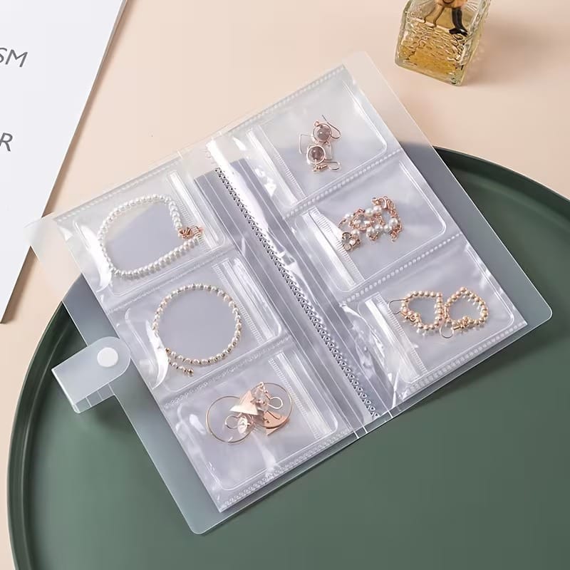 84 Grid Portable Jewellery Zipper Bag, Plastic Pocket Jewellery Organizer, Book Shape Jewellery Seal Bag