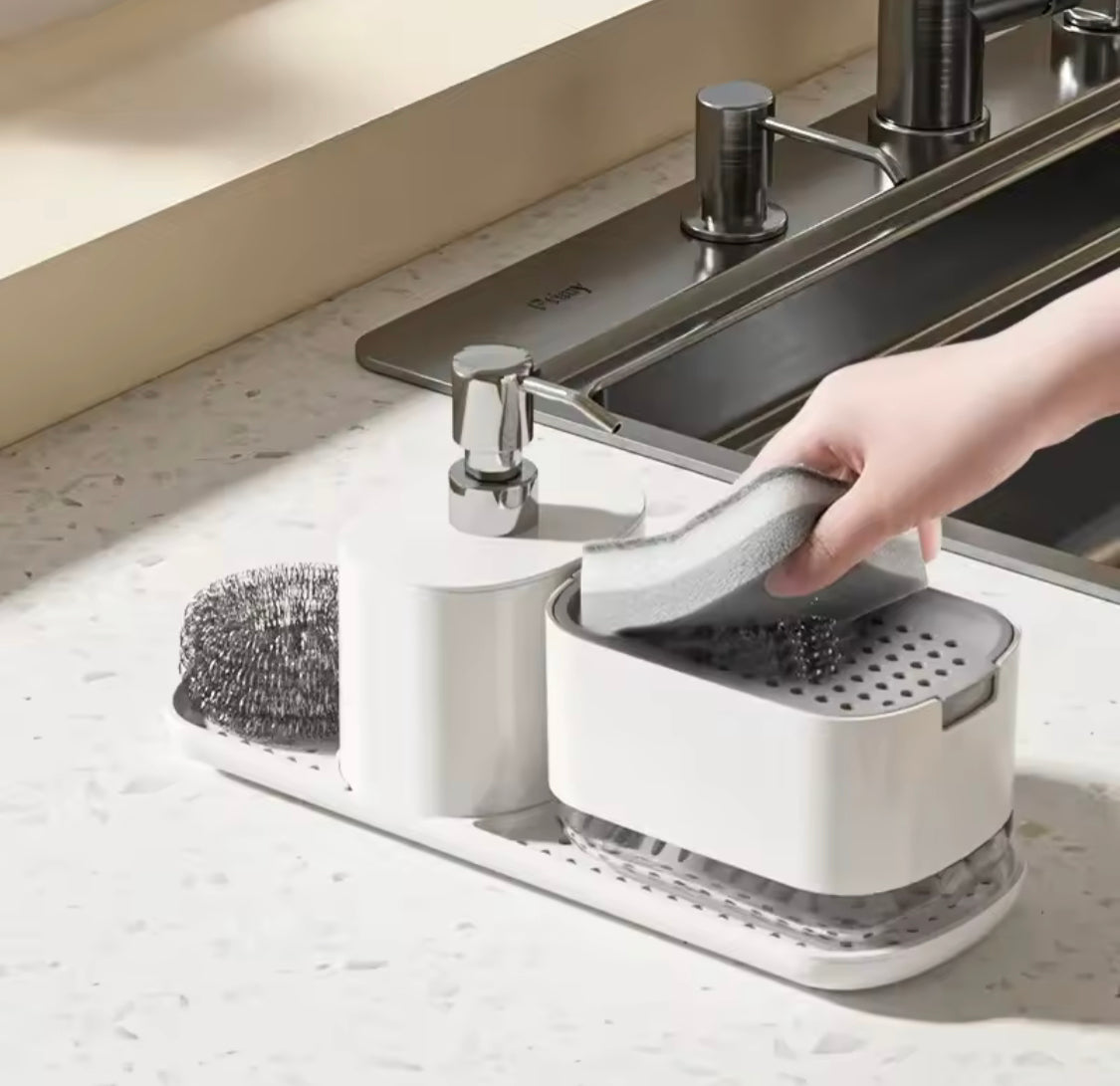 Manual Soap Dispenser With Sponge Holder, Kitchen Countertop Soap Dispenser Rack, Daily Wash Kitchen Caddy
