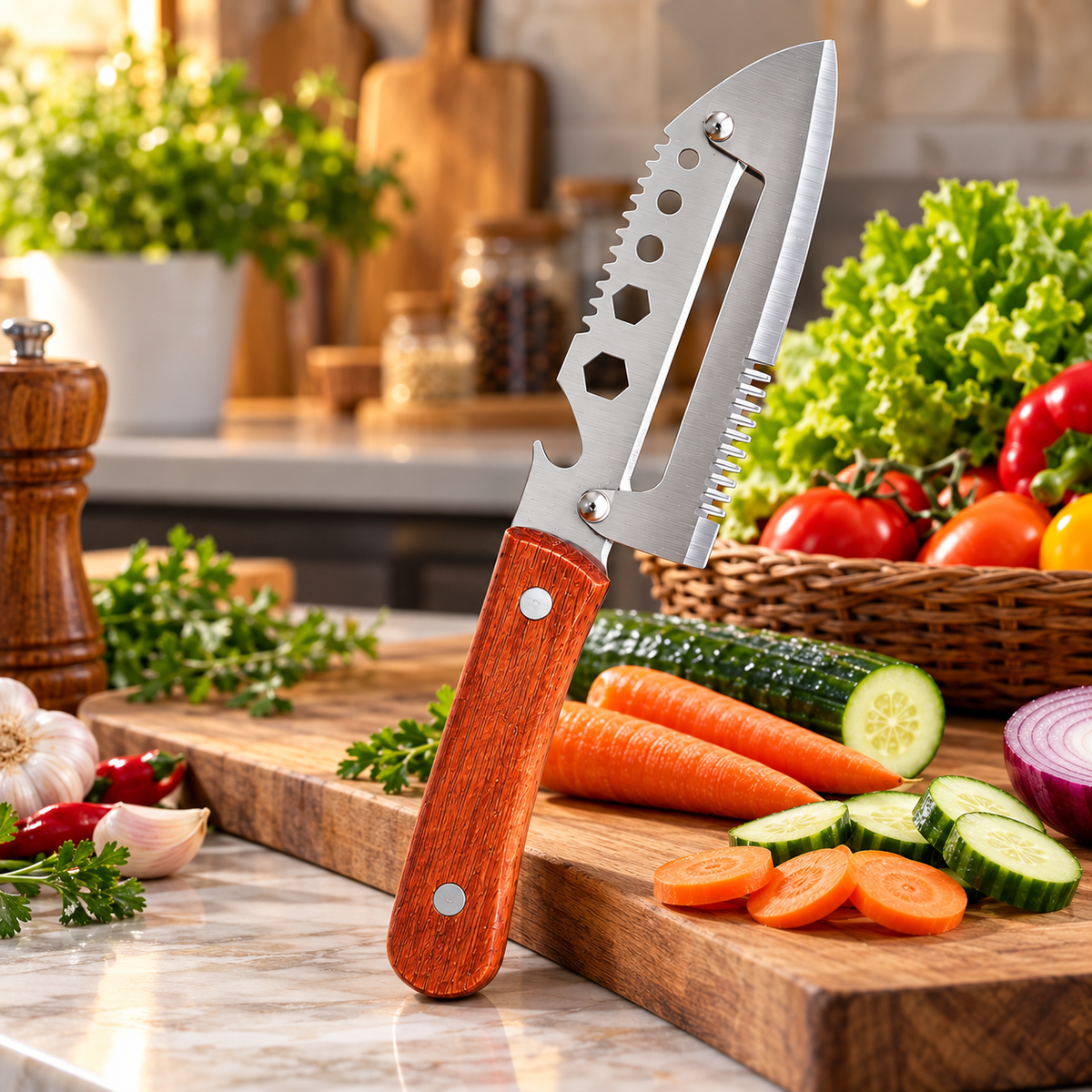 7 In 1 Multipurpose Kitchen Knife, Stainless Steel Vegetable Cutter with Bottle Opener, Fruit And Vegetable Peeler, Kitchen Tool