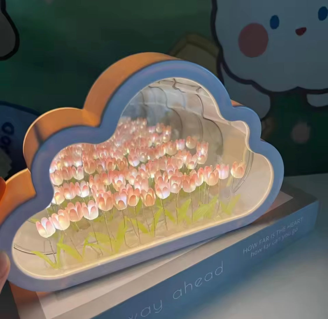 Cloud Shape Tulip Flowers Night Light, Bedroom Decor Mirror Table Lamp, Clouds Tulip Atmosphere Lamp