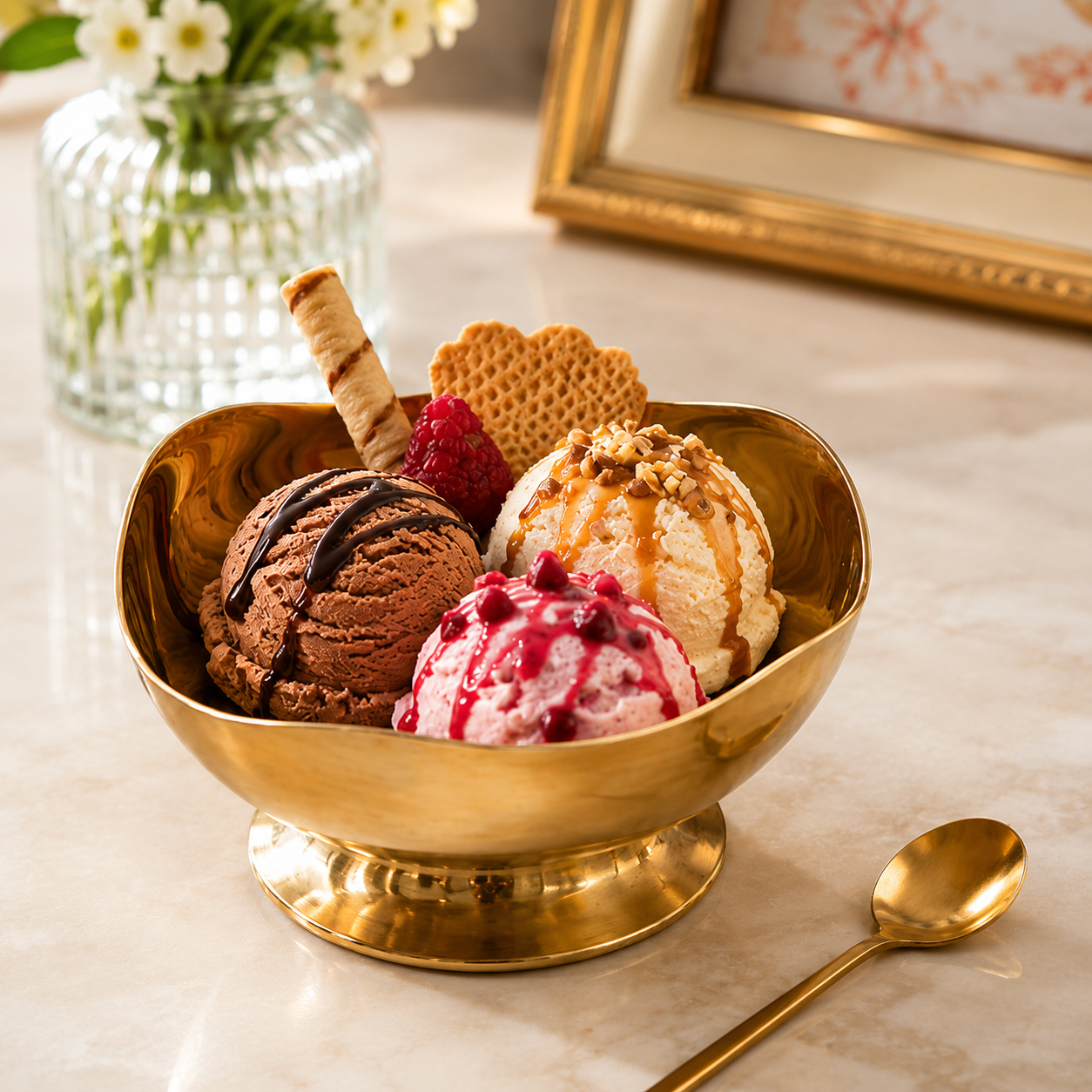 Stainless Steel Dessert Bowl, Decorative Ice Cream Serving Bowl with Pedestal Base, Elegant Gold Snack Bowl, Fancy Dessert Cup Bowl