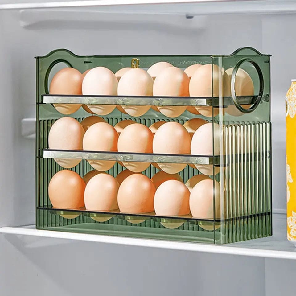 Plastic Egg Holder for Refrigerator 3-Layer Flip Fridge Egg Tray Container,  Kitchen Countertop Fresh Egg Storage Container 30 Grid