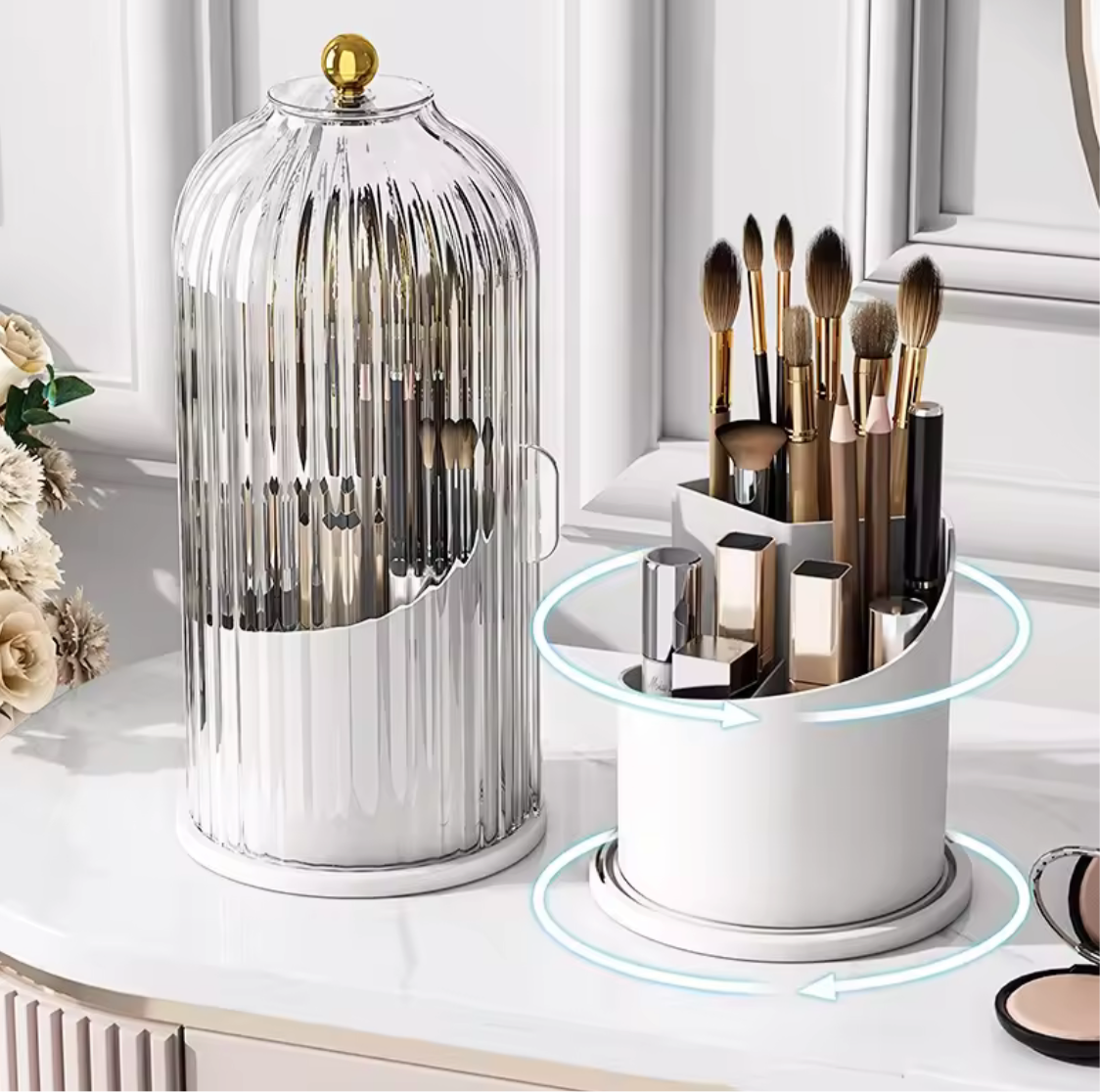 360° Cage Shape Rotating Makeup Brush Holder, Cage Shape Brush Organizer, Lipstick and Eyebrow Pencil Holder, Makeup Brush Holder Organizer