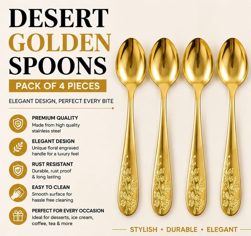 4pcs Elegant Gold Tableware Spoon Set, Stainless Steel Table Spoon, Kitchen Accessories