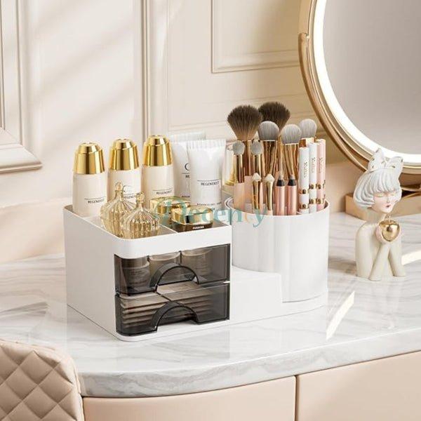 Desktop Cosmetic Organizer With Brush Holder, Transparent Drawer Cosmetic Storage Box, Cosmetic Storage Box
