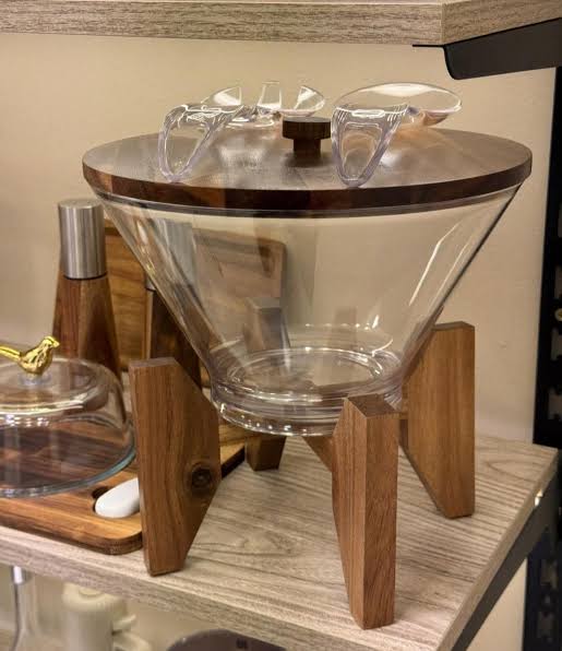 Wooden Stand Glass Snack Bowl, Luxury Glass Nut And Snack Dispenser, Dry Fruit Storage Bowl