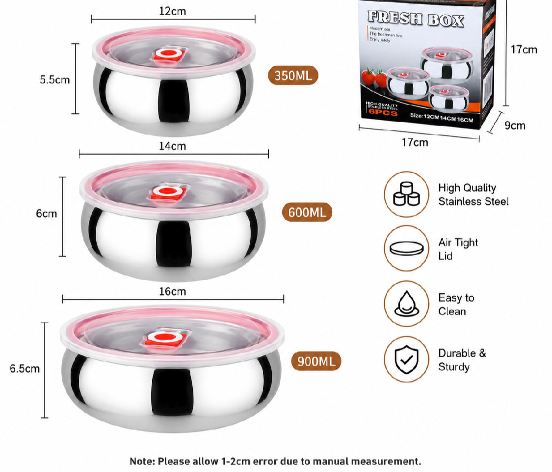 Stainless Steel Serving Bowl with Vacuum Lid, Insulated Steel Food Storage Bowl, Salad Mixing Bowl Set, Food Cooking Bowl Set