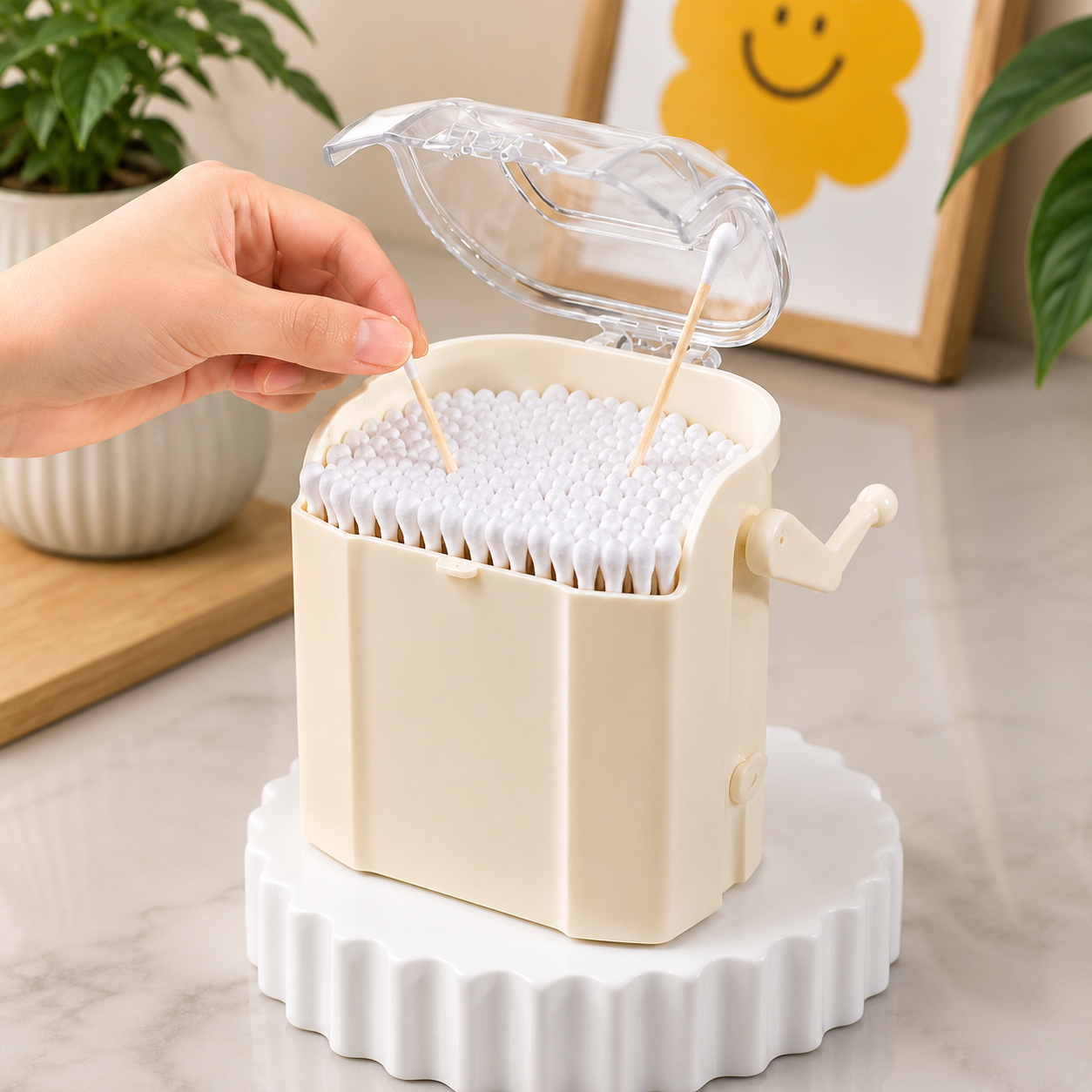 Mini Robot Style Cotton Swab Dispenser, Cotton Bud Storage Organizer, Mini Desktop Cotton Bud Dispenser