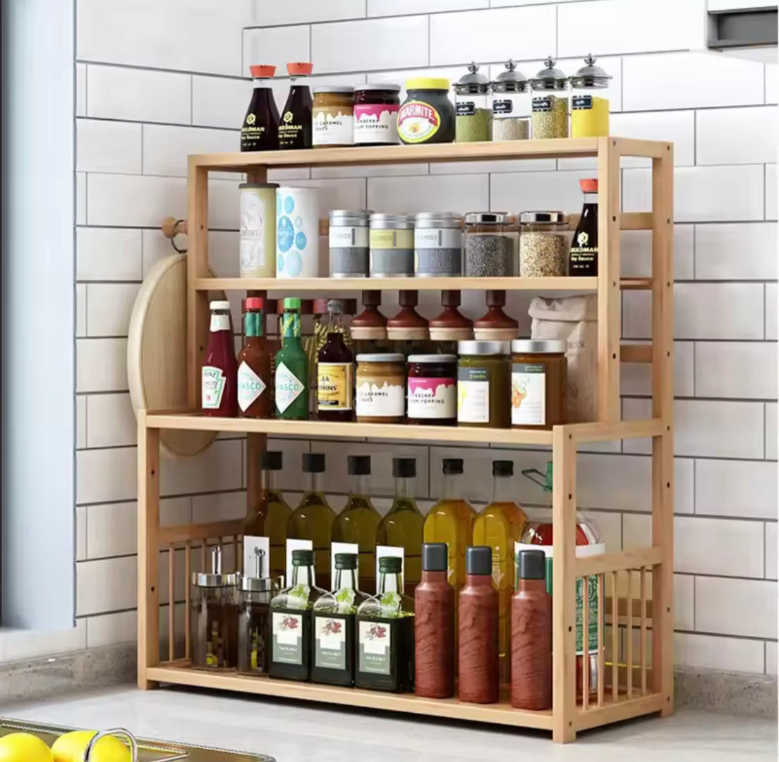 Multi Tier Wooden Bookshelf Organizer, Multifunctional Kitchen Storage Rack, Desktop Sundries Stationery Organizer