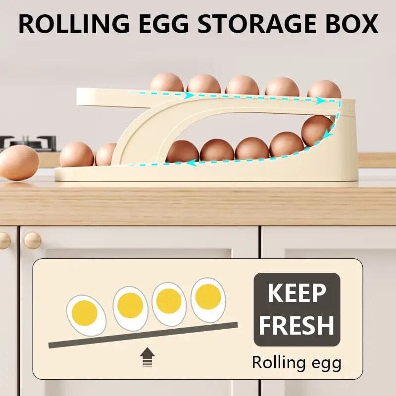 Automatic Scrolling Egg Rack, Refrigerator Egg Dispenser For Kitchen, Double Layer Egg Dispenser, Roll Down Counter Top Egg Holder, Smart Rolling Egg Storage Tray