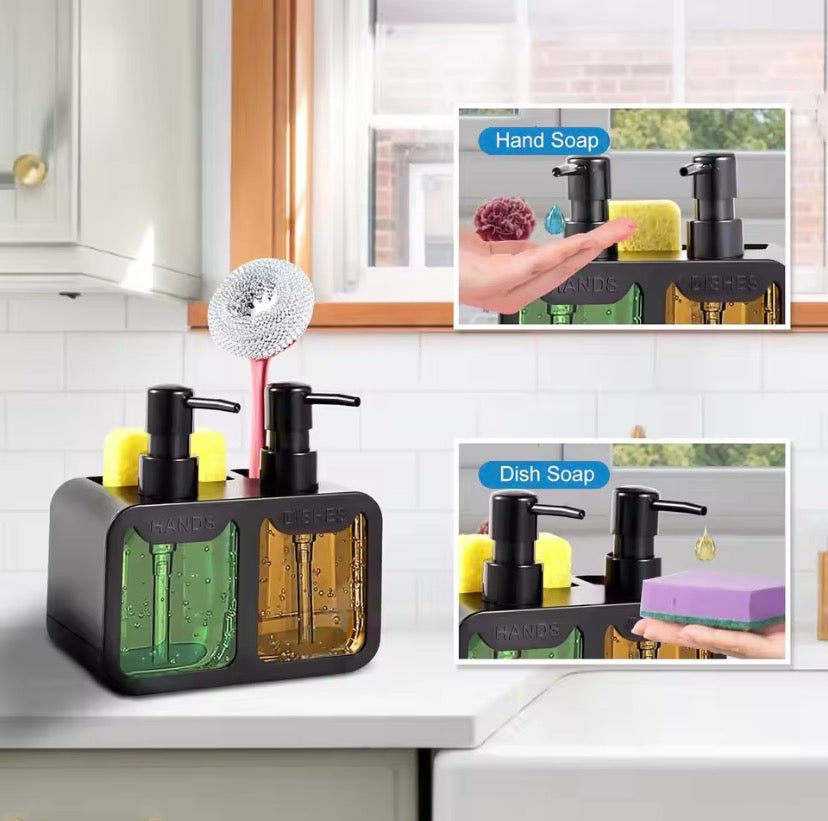 4 in 1 Manual Press Liquid Dish and Hand soap Dispenser, Dishwashing Soap Dispenser, Soap Dispenser With Sponge Holder