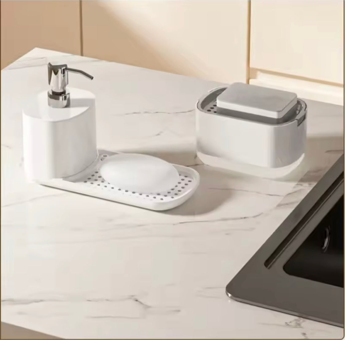 Manual Soap Dispenser With Sponge Holder, Kitchen Countertop Soap Dispenser Rack, Daily Wash Kitchen Caddy