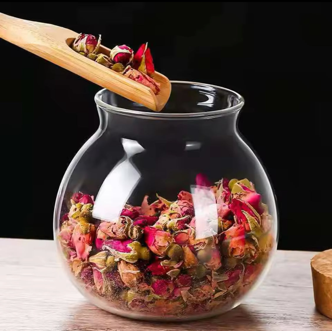 Round Glass Storage Jar With Wooden Cap, Transparent Spherical Glass Food Storage Container, Coffee Beans Storage Bowl