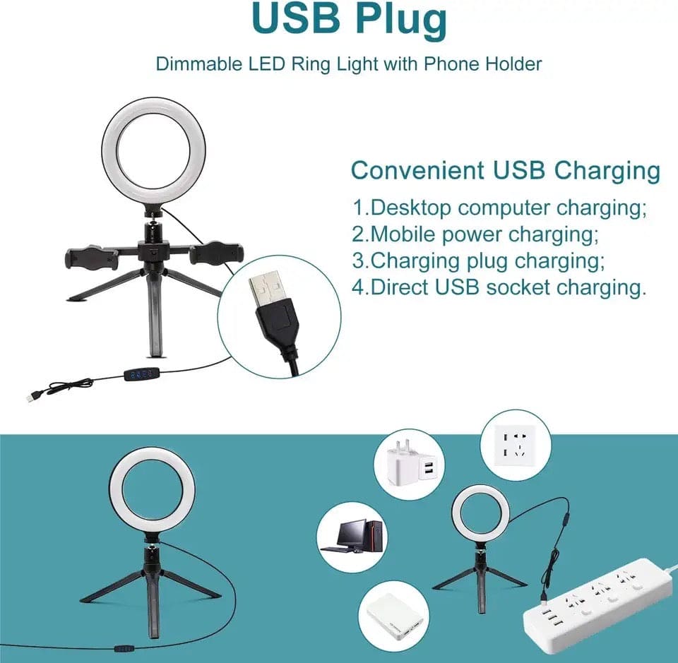Multi Position Ring Light, Dual Mobile Clip Ring Light, Live Broadcasting Bracket Fill Selfie Ring Light with Tripod Stand, Phone Clamp Fill Lights Supplies, Stabilizer Clip Phone Bracket
