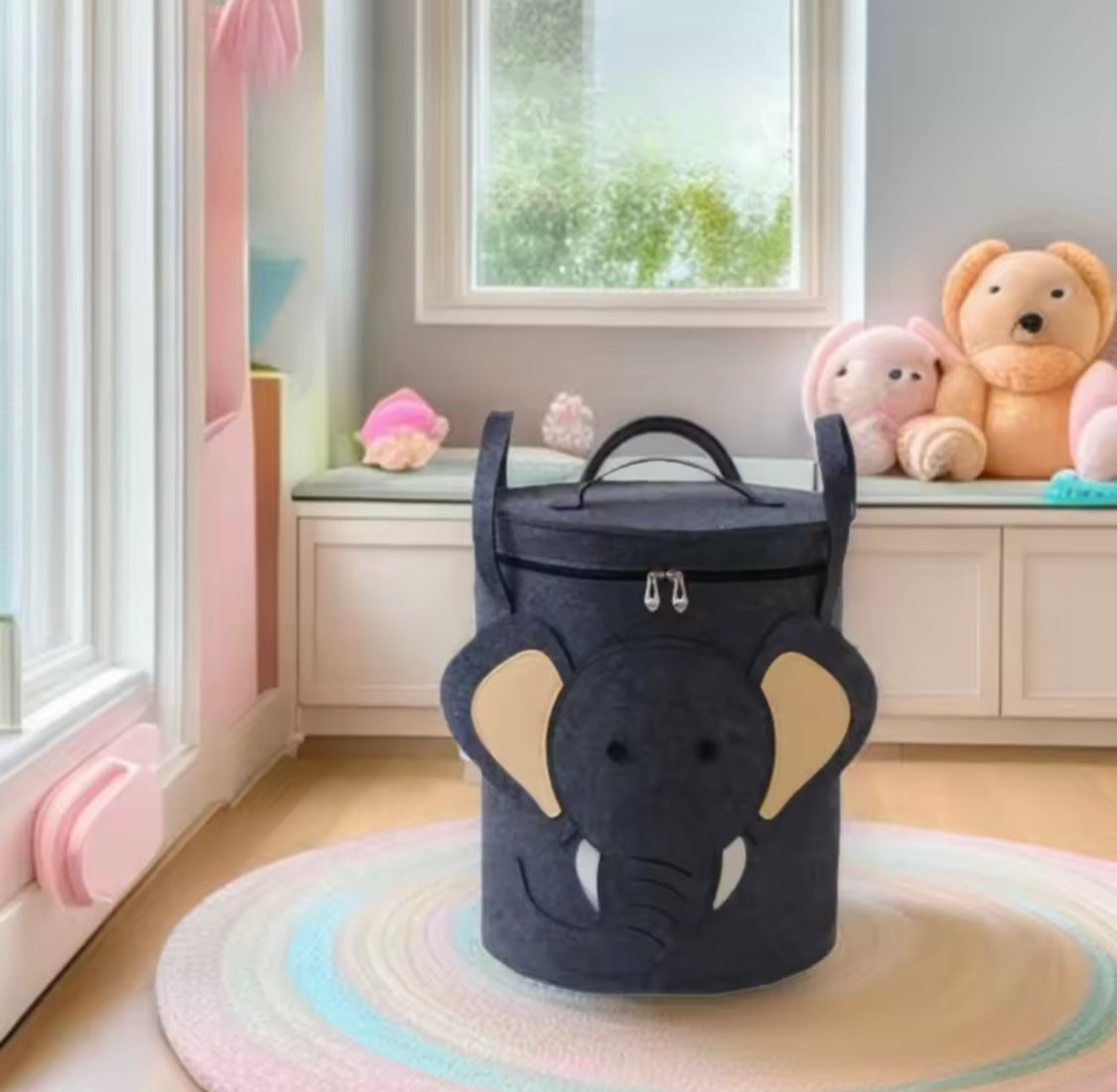 Cartoon Design Kids Toy Storage Basket, Large Capacity Foldable Toy Organizer Bin, Childrens Laundry Basket