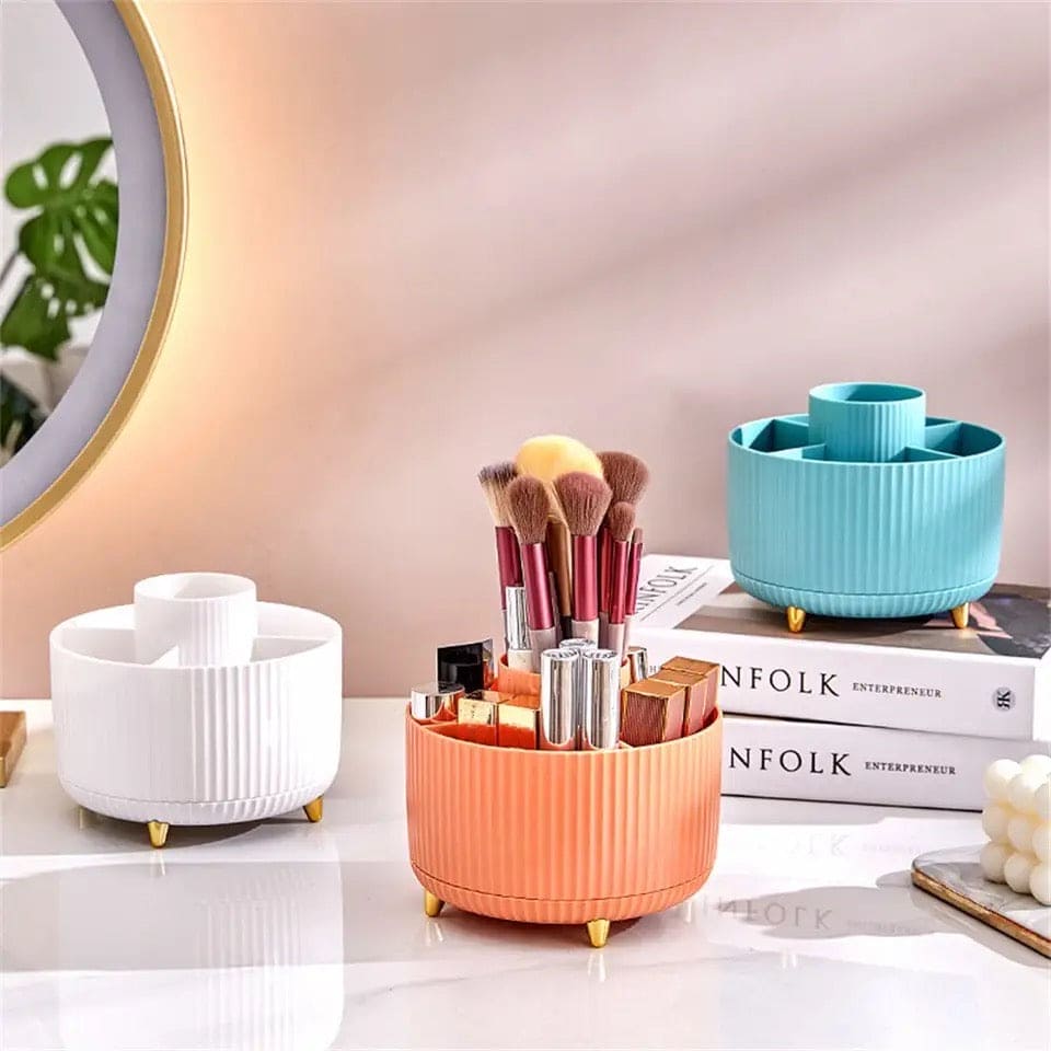 Versatile Desk Organizer, Multi Compartment Storage Box, 360°Rotating Desktop Makeup Brushes Organizer, Portable Stationary Holder, Skincare Pen Organizer Stand, 5 Slots 360 Degree Rotating Desk Organizers