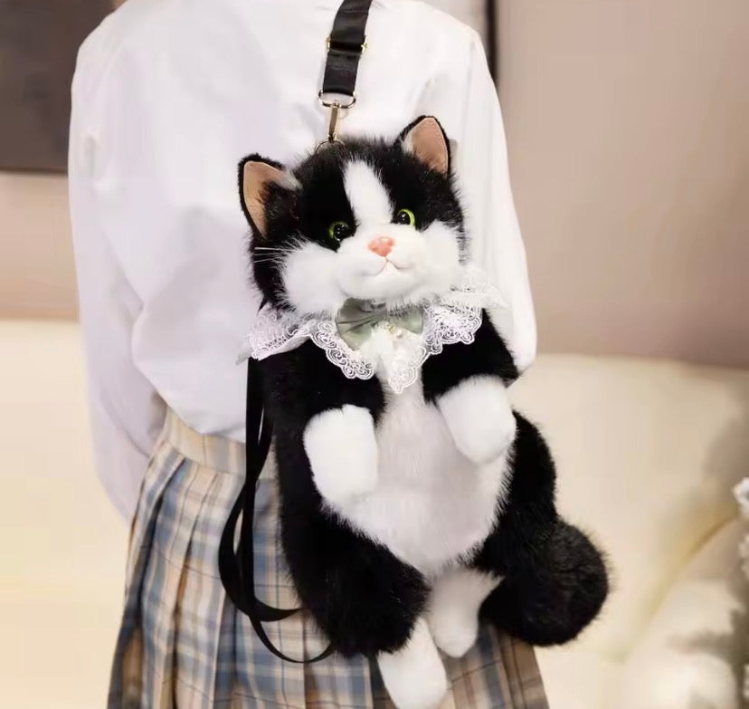 Cute Cat Plush Stuffed Backpack, Kawaii Cat Backpack Carrier, Fluffy Cat Doll Backpack, Adorable Cat Shoulder Backpack