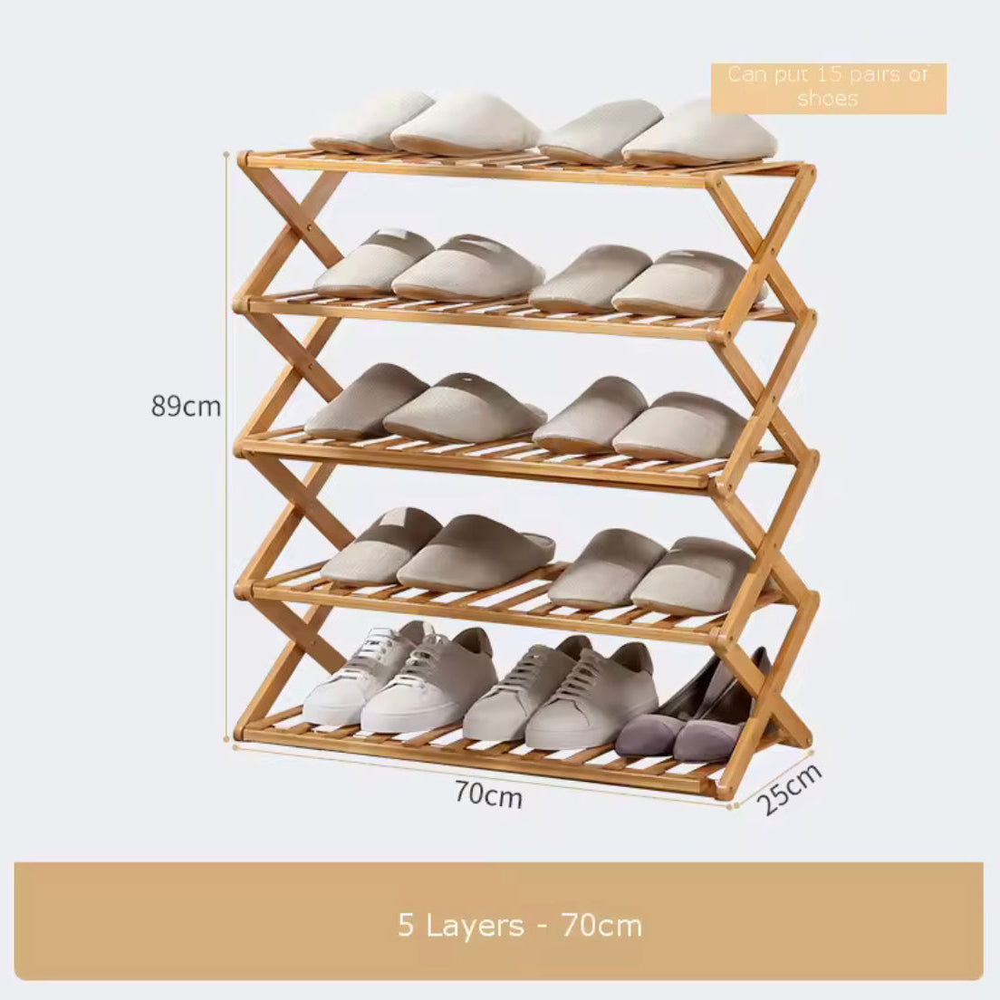 Bamboo X-Fold Shoe Stand, Premium Foldable Bamboo Shoe Rack, Smart Fold Shoe Organizer, Natural Bamboo Folding Shoe Stand