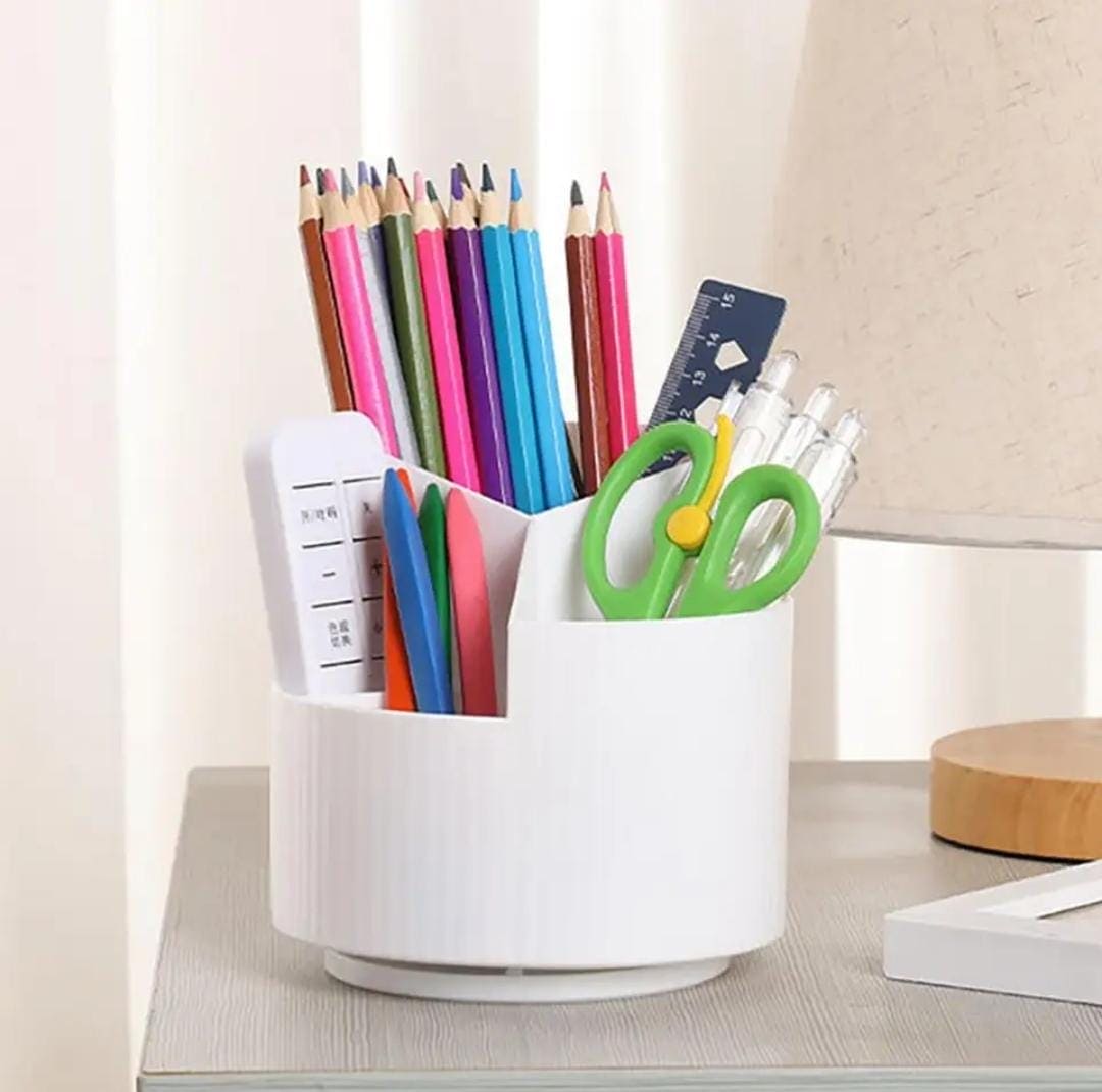 Versatile Desktop Storage Bucket, Plastic 3 Position Pencil Storage Box, Multifunctional Anti-deformed Round Box, Student Desk Storage Box, Home Use Multifunctional Makeup Brush Organizer Box, Home Office School Desktop Stationary Cup