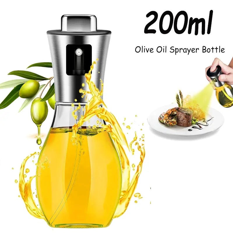 Oil Spray Pot, 200ml Cooking Oil Bottle, Stainless Steel Pump Oil Dispenser, BBQ Cookware Tool, Leak Proof Bottles with Non Slip Handle, Automatic Cap and Stopper for Kitchen Cooking