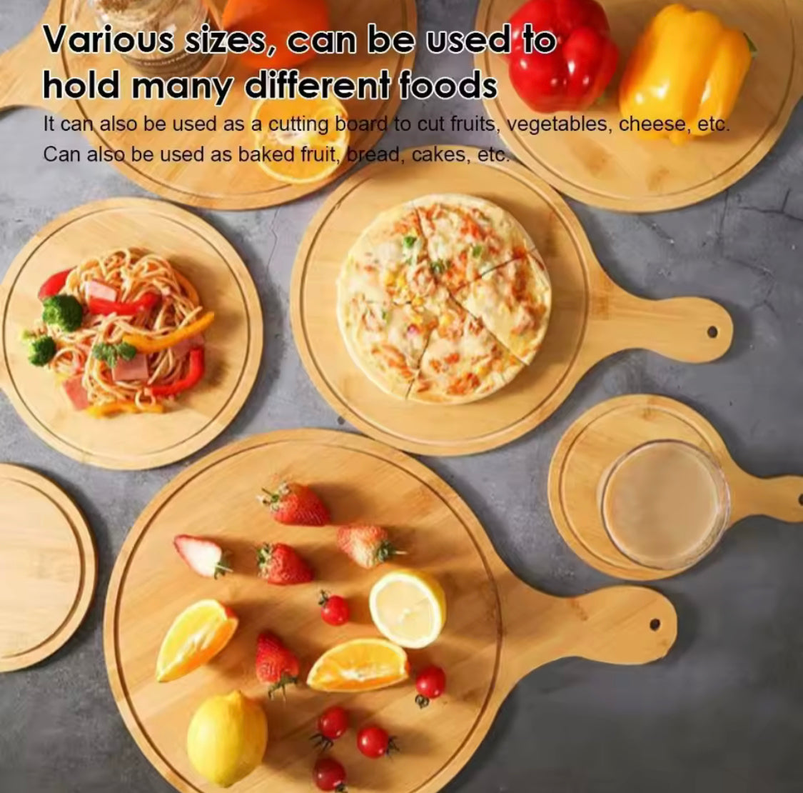 Wooden Pizza Paddle Serving Board, Eco Friendly Wood Serving Plate, Multipurpose Food Snack Steak Bread Tray, Decorative Kitchen Dining Table Dish, Kitchen Tools Accessories