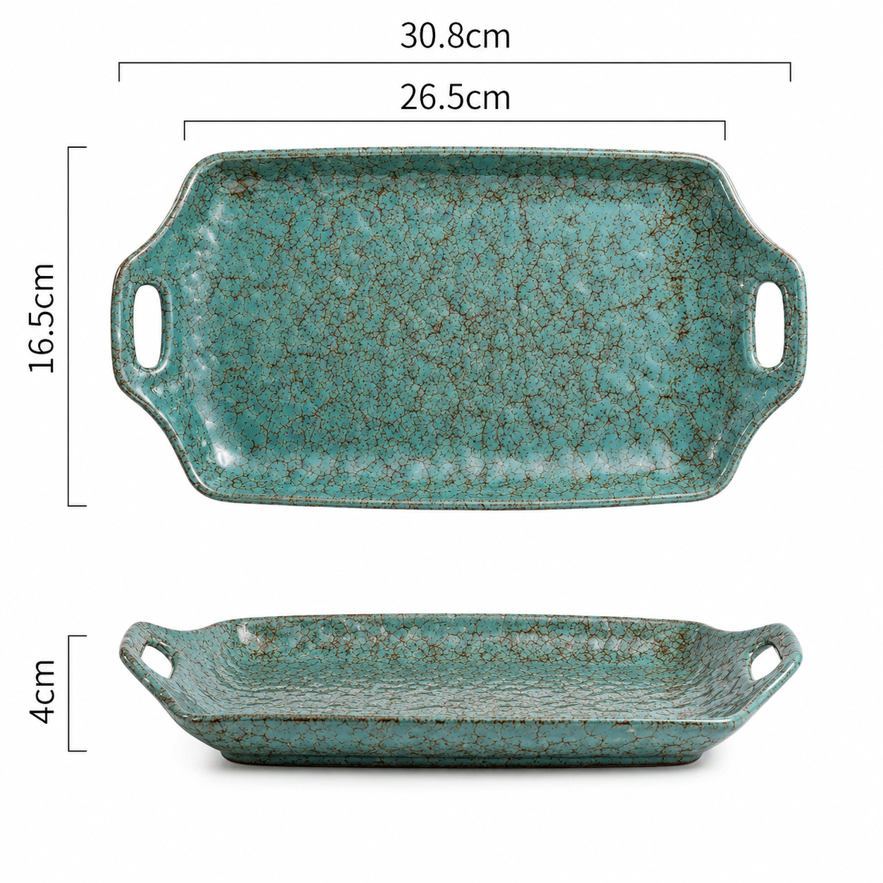 Vintage Crackle Ceramic Serving Platter with Handles, Nordic l Ceramic Serving Plate with Easy Grip Handles, Decorative Ceramic Serving Tray, Premium Ceramic Hosting & Serving Tray