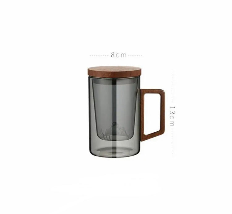 Heat Resistant High Borosilicate Glass Tea Cup, Water Separation Tea Cup With Wooden Lid, Large Capacity Inner Pot Tea Cup