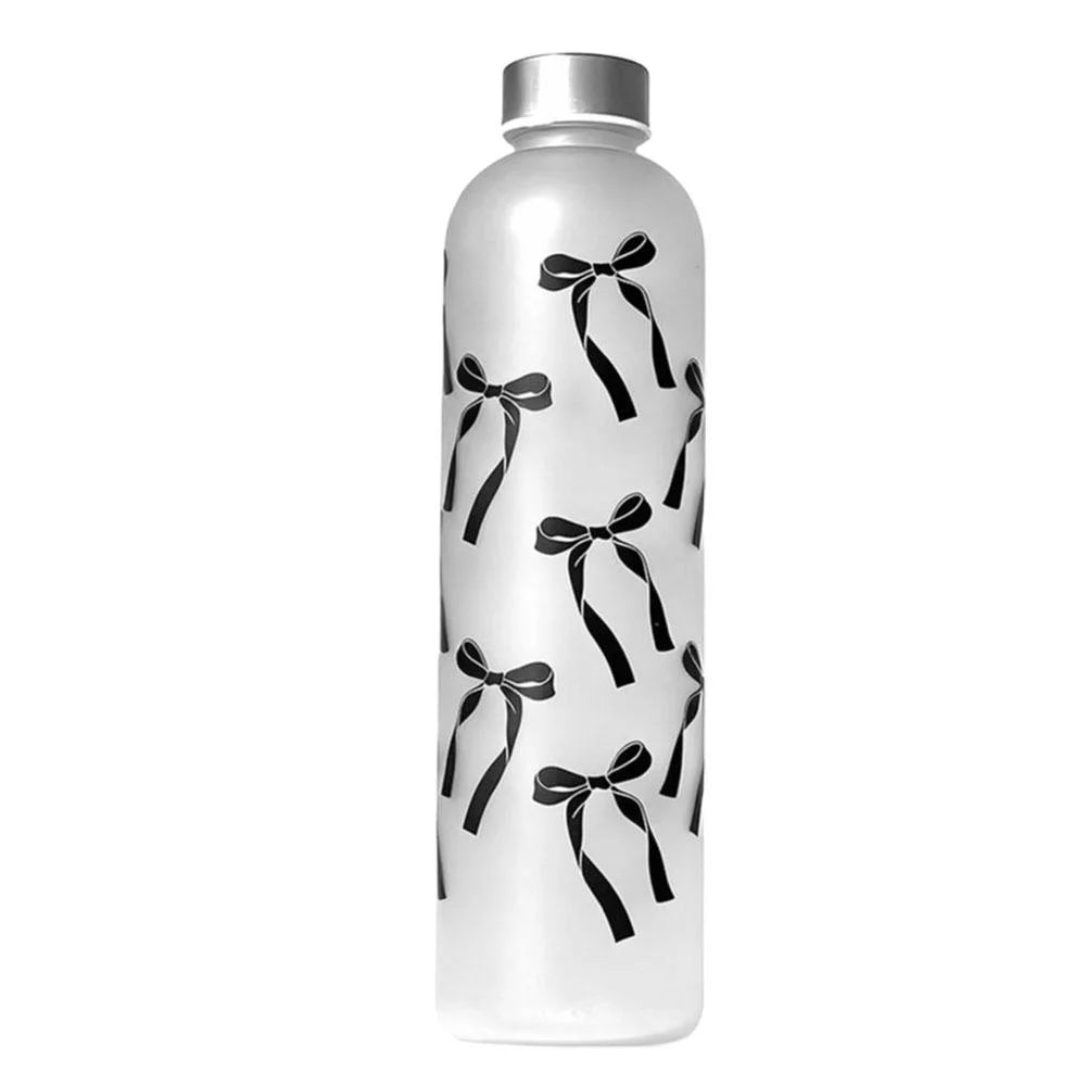 1L Aesthetic Water Bottle With Bow Print, Reusable Water Bottle With Lid, Ribbon Bow Frosted Water Bottle, Multipurpose Water Bottle for Travel