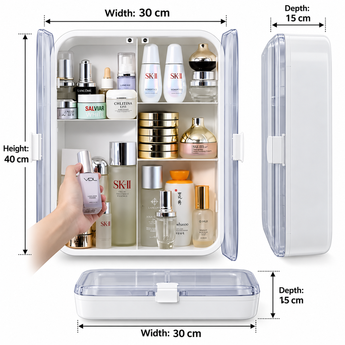 Double Door Bathroom Cabinet Shelf, Punch Free Bathroom Toilet Shelf, Wall Mounted Storage Box for Washroom, Durable Plastic Bathroom Shelf, Decorative Home and Living Organizer