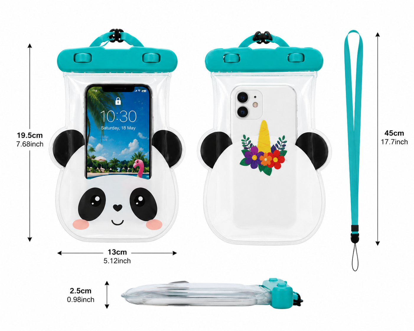 Cute Panda Waterproof Phone Case, Waterproof Mobile Cover with Clear Touch Window, Waterproof Phone Holder with Secure Lock