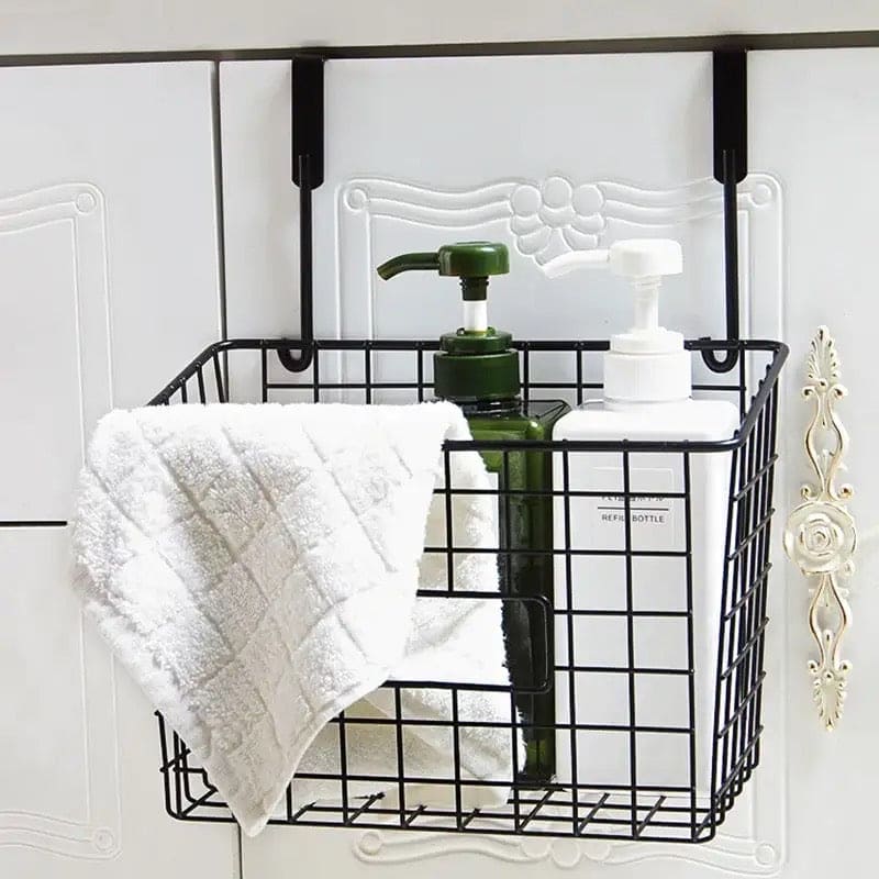Wrought Iron Hanging Basket, Over Cabinet Door Hanging Storage Basket, Durable Bathroom Kitchen Wall Shelf, Stainless Steel Grid Storage Baskets, Iron Mesh Shelf Basket, Multifunction Hanging Basket, Under The Dormitory Hanging Shelf