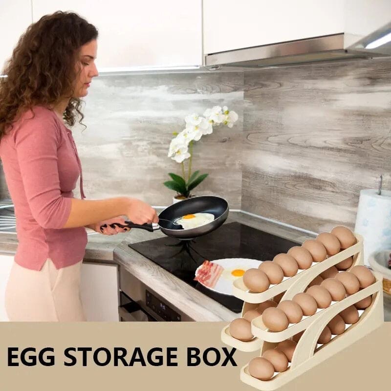 Automatic Scrolling Egg Rack, Refrigerator Egg Dispenser For Kitchen, Double Layer Egg Dispenser, Roll Down Counter Top Egg Holder, Smart Rolling Egg Storage Tray