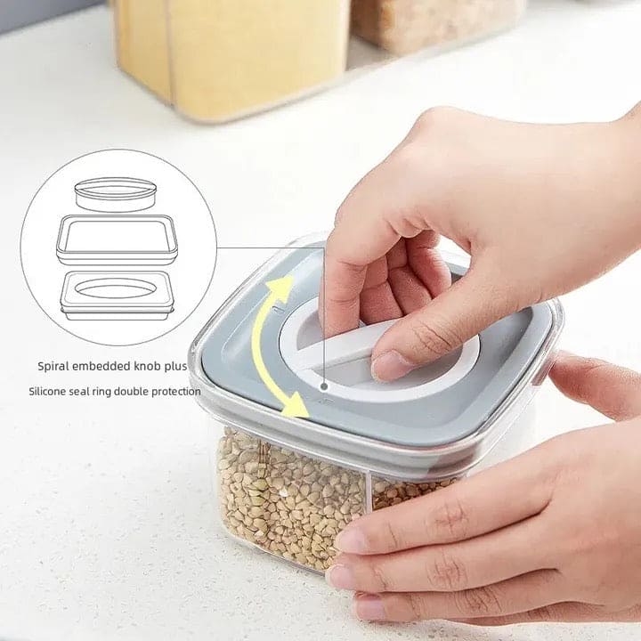 Spiral Button Sealed Container, Plastic Food Storage Container, Kitchen Organizer Jars Box, Multi Capacity Grain Storage Box, Kitchen Snacks Dry Plastic Fresh Keeping Tank, Acrylic Condiment Seasoning Set