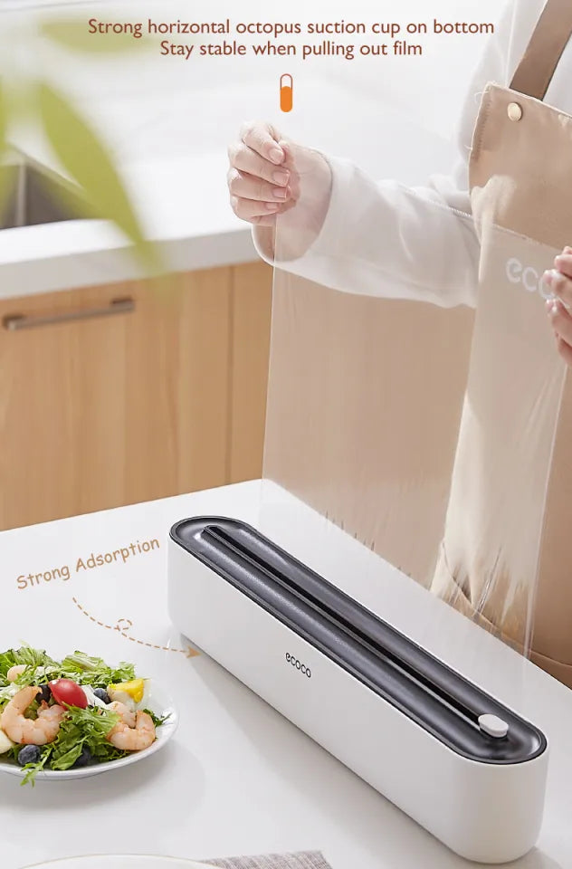 Food Wrap Dispenser Cutter With Suction Bottoms, Cling Film Wrapping Paper Cutter, Packaging Dispenser With Cutter, Storage Preservative Film Roll Case With Cutting Blade, New Cling Film Cutter