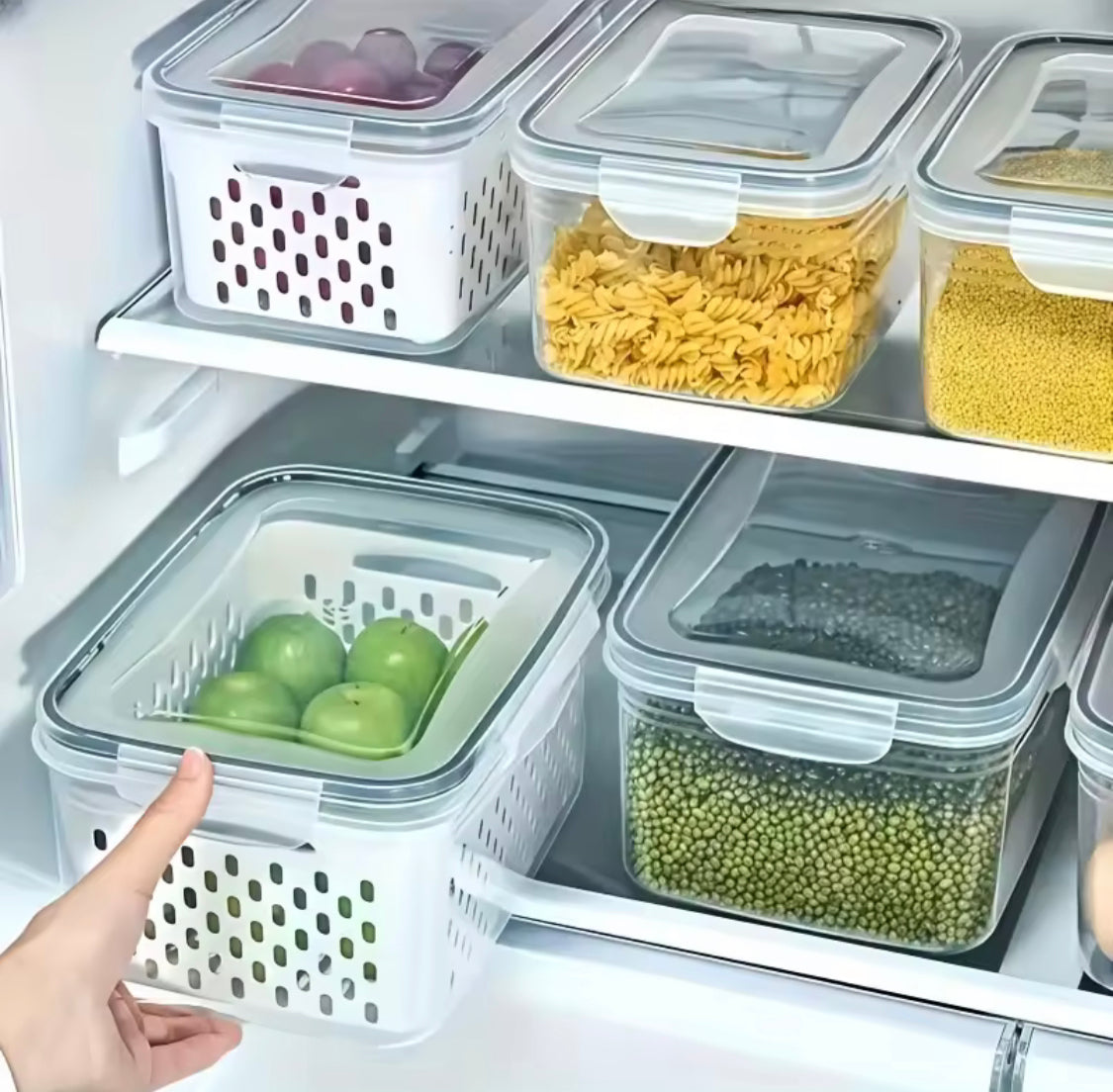 3pcs Refrigerator Organizer Box With Draining Basket, Transparent Refrigerator Food Storage Box, Multi Use Fridge Fruit Vegetable Storage Box