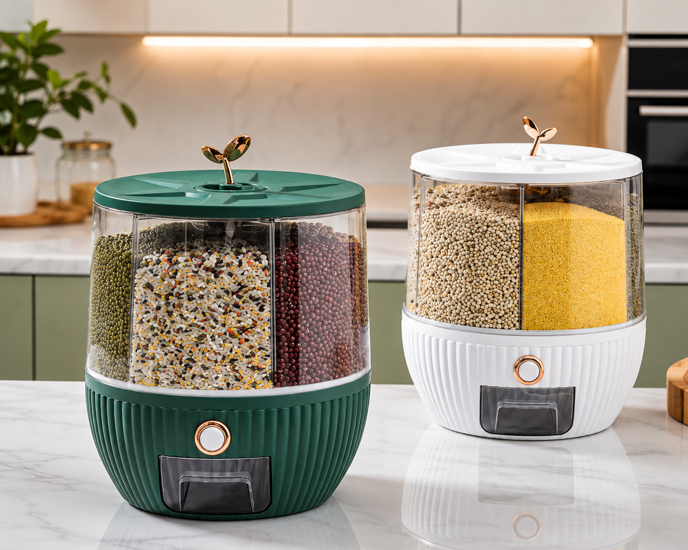 6 Grid Rotating Grain And Rice Dispenser, 360° Rotating Grain Storage Dispenser, Multi Compartment Food Dispenser, Large Capacity Kitchen Grain Dispenser