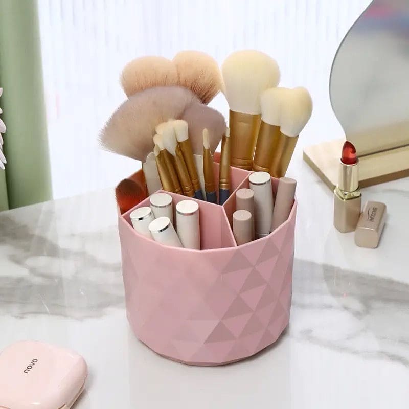 Diamond Rotating Brush Barrels, Desktop Round Eyebrow Pencil Lipstick Holder, 5 Compartments Universal Storage Container, Multifunctional Dressing Table Organizer, Desktop Shelf Stand, 360 Rotatable Stationary Storage Bucket